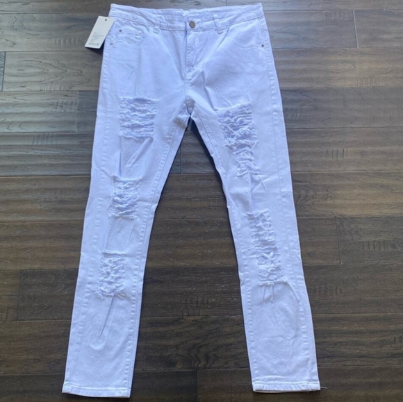 NEW WHITE DISTRESSED DENIM SZ 32 - Picture 1 of 2